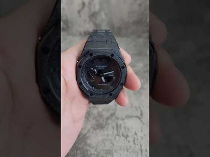 Casioak Mod Solar Bluetooth Boîtier noir givré Bracelet en métal Noir Gris Time Mark Cadran noir 44 mm