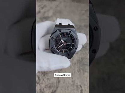Casioak Mod Watch Grijs Hoesje Wit Rub Zwart Rose Goud Tijd Mark Zwarte Wijzerplaat 42mm