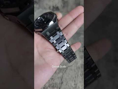 Casioak Mod Boîtier gris Bracelet en métal Noir Gris Time Mark Cadran noir 44 mm 
