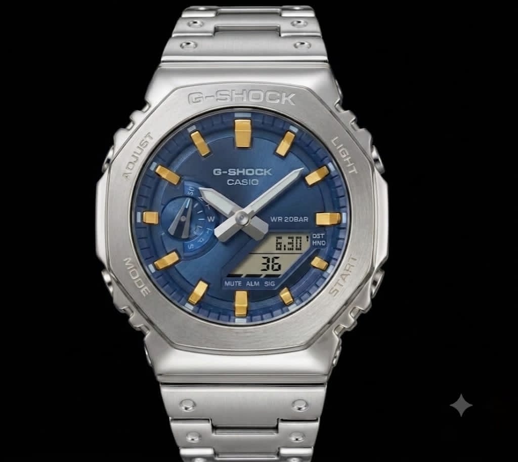GM-2110D-2BDR Original Silver Colour Case & Strap with "G-Shock" on the Case, Gold colour Time Mark