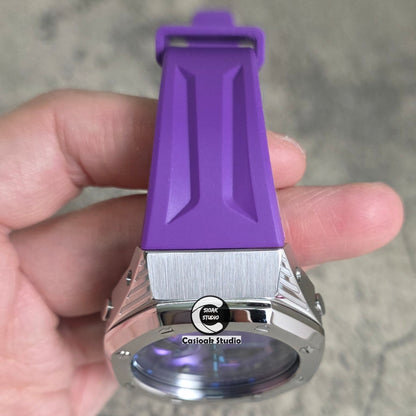 Casioak Mod Watch Black Panther Hb Silver Case Purple Strap Purple Black Time Mark Purple Dials 44mm