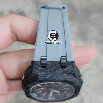 Casioak Mod Watch NEW Carbon Fiber Offshore Superior Black Case Gray Strap Black Silver Time Mark Black Dial 44mm