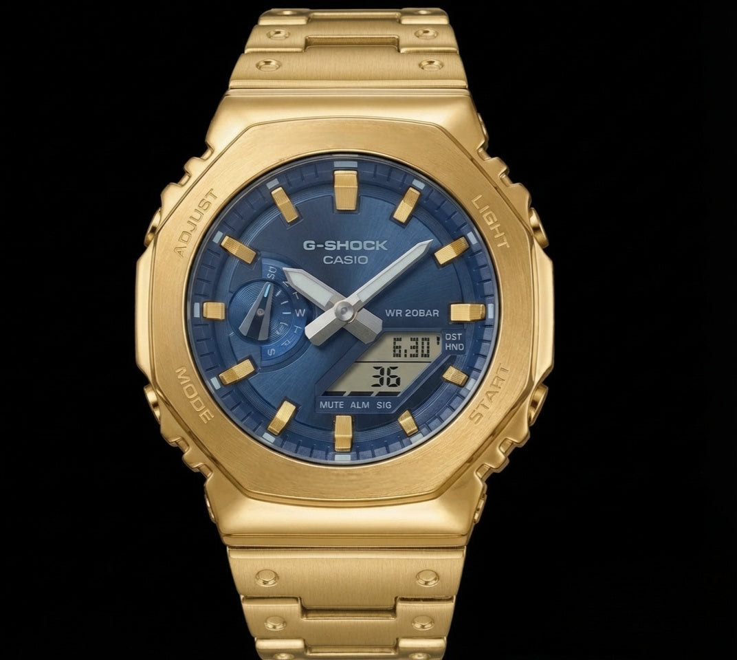 GM-2110D-2BDR Gold Colour Case & Strap without "G-Shock" on the Case, Gold colour Time Mark