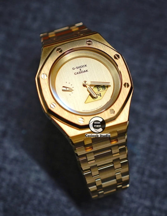 Casioak Mod Watch NEW Gold Case Metal Strap Gold Dials 44mm