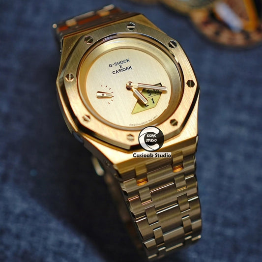 Casioak Mod Watch NEW Gold Case Metal Strap Gold Dials 44mm