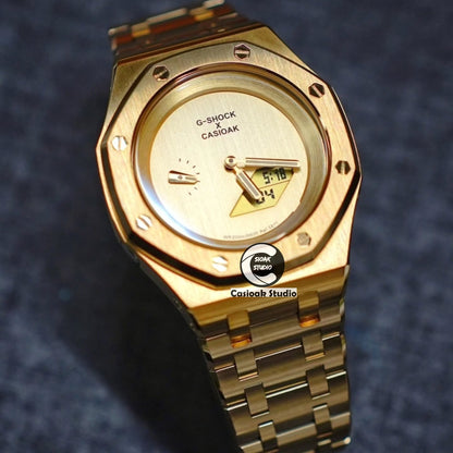 Casioak Mod Watch NEW Gold Case Metal Strap Gold Dials 44mm