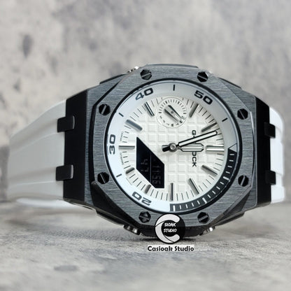 Casioak Mod Watch NEW Offshore Superior Gray Case White Rubber Strap White Time Mark White Dial 44mm