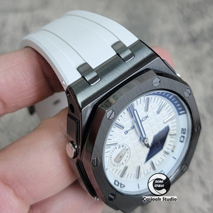 Casioak Mod Watch NEW Offshore Superior Gray Case White Rubber Strap White Time Mark White Dial 44mm