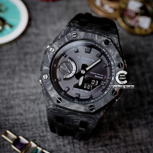 Casioak Mod Watch Carbon Fiber Offshore Superior Black Case Black Strap Black Time Mark Black Dials 44mm