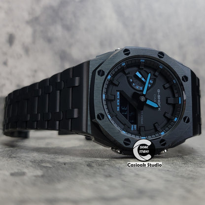 Casioak Mod Watch Offshore Superior Black Case Metal Strap Black Time Mark Black Dial 44mm - Casioak Studio