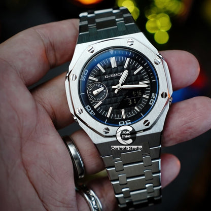Casioak Mod Watch NEW Offshore Superior Silver Case Metal Strap Black Time Mark Black Dials 44mm