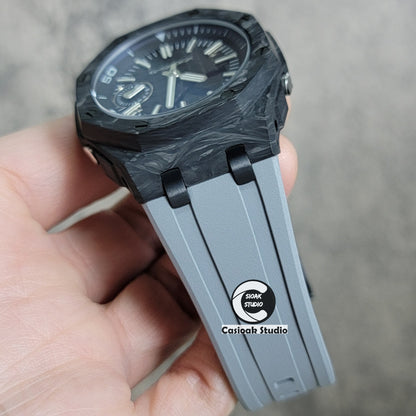 Casioak Mod Watch NEW Carbon Fiber Offshore Superior Black Case Gray Strap Black Silver Time Mark Black Dial 44mm