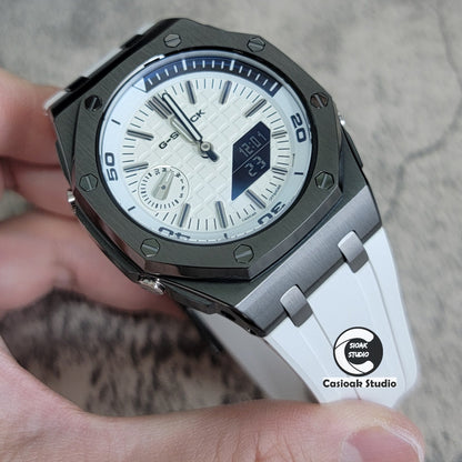 Casioak Mod Watch NEW Offshore Superior Gray Case White Rubber Strap White Time Mark White Dial 44mm