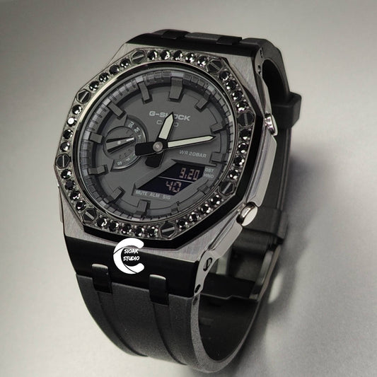 Casioak Mod Watch Diamond Offshore Superior Black Case Black Strap Black Time Mark Black Dial 44mm - Casioak Studio