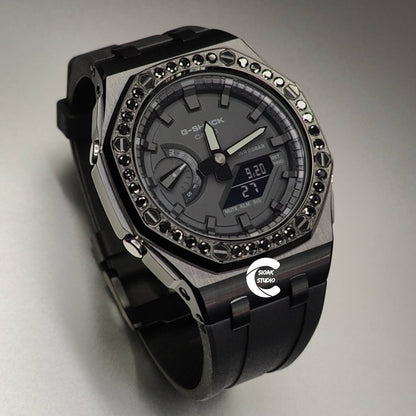 Casioak Mod Watch Diamond Offshore Superior Black Case Black Strap Black Time Mark Black Dial 44mm - Casioak Studio
