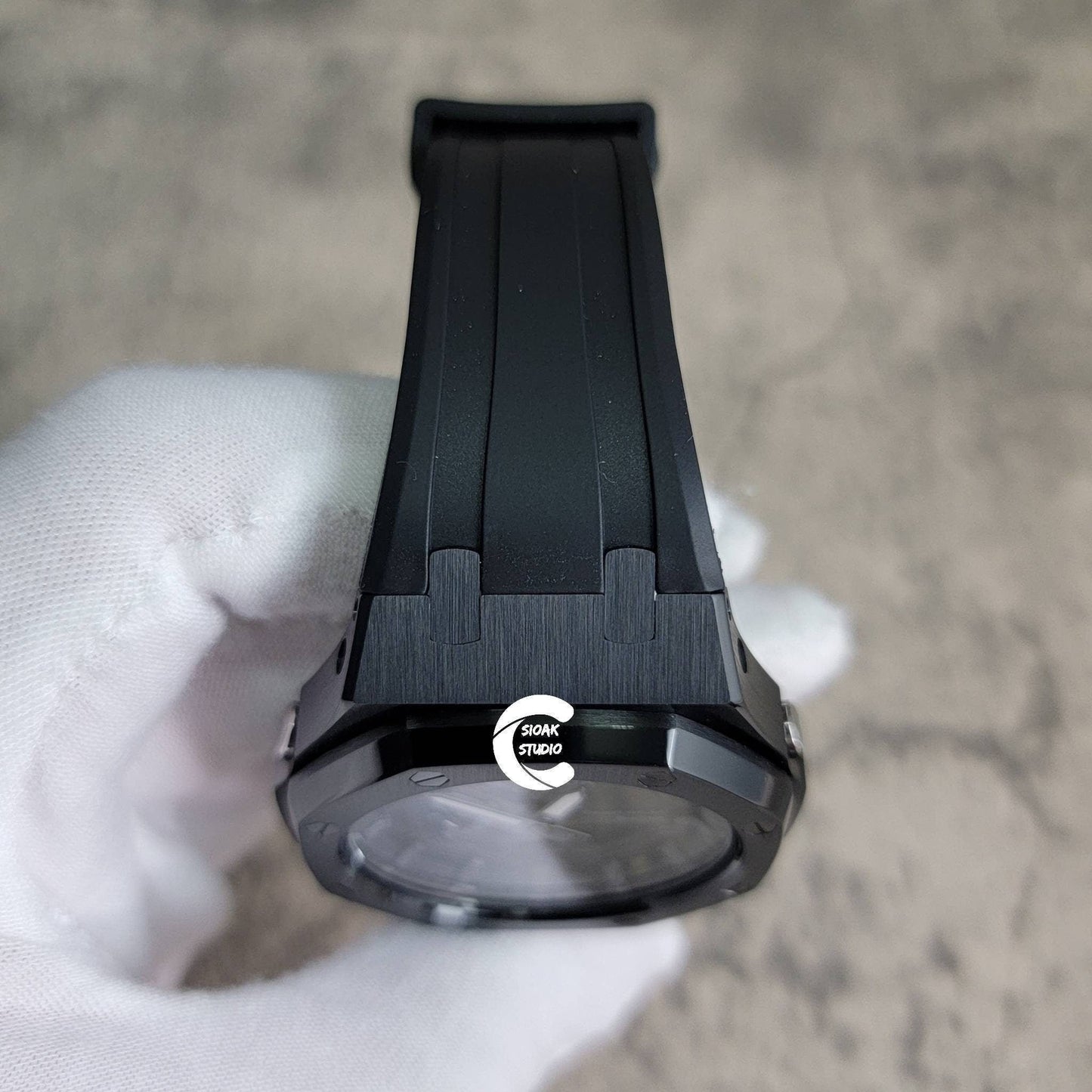 Casioak Mod Watch Solar Bluetooth Black Case Black Rubber Strap Black Gray Time Mark Black Gray Dial 44mm - Casioak Studio
