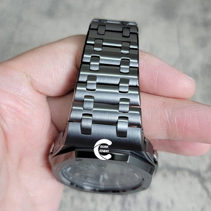 Casioak Mod Watch Offshore Superior Gray Case Metal Strap Black Gray Time Mark Olive Dial 44mm - Casioak Studio