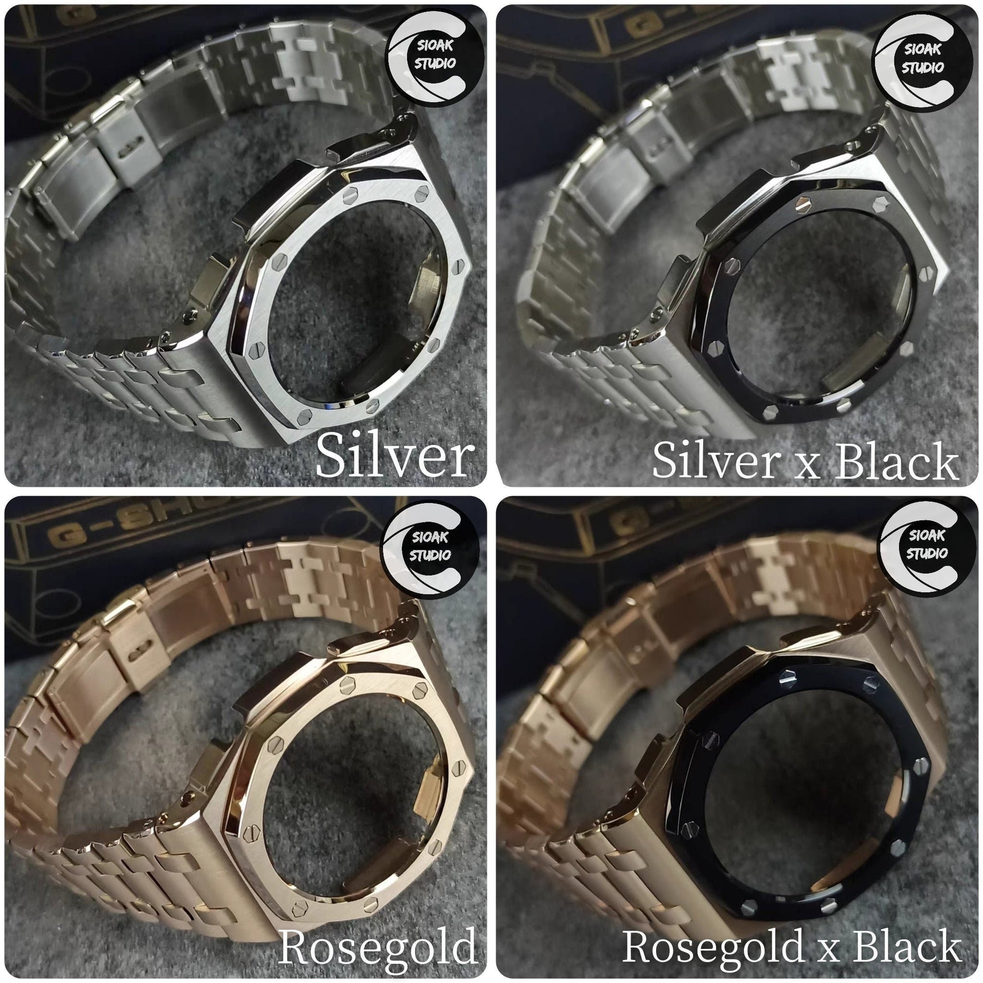 Casioak Mod Watch Offshore Superior Silver Case Metal Strap Black Gray Time Mark Gray Dial 44mm - Casioak Studio