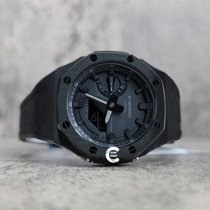 Casioak Mod Watch Black Case Black Rubber Strap Black Time Mark Black Dial 44mm - Casioak Studio