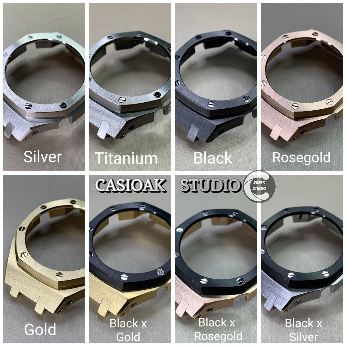 Casioak Mod Watch Gray Case White Rubber Strap Black Rose Gold Time Mark Black Dial 42mm - Casioak Studio
