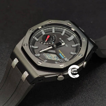Casioak Mod Watch Solar Bluetooth Offshore Superior Black Case Black Rubber Strap Black Gray Time Mark Black Dial 44mm - Casioak Studio