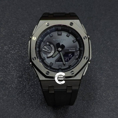 Casioak Mod Watch Solar Bluetooth Offshore Superior Black Case Black Rubber Strap Black Time Mark Black Dial 44mm - Casioak Studio