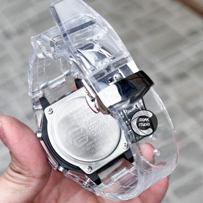 Casioak Mod Watch Transparent Case Strap Yellow Special Crystal Dial 44mm - Casioak Studio