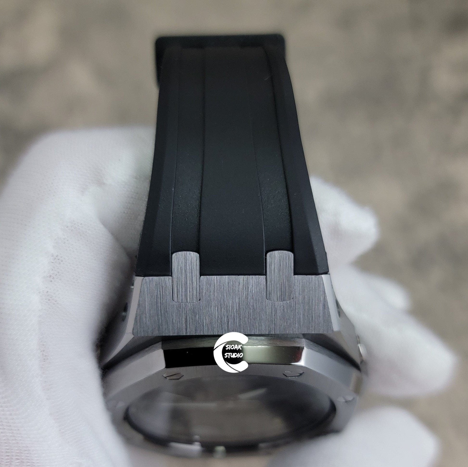 Casioak Mod Watch Gray Case Black Rubber Strap Black Time Mark Black Dial 44mm - Casioak Studio