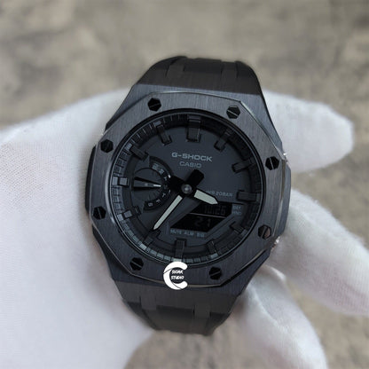 Casioak Mod Watch Black Case Black Rubber Strap Black Time Mark Black Dial 44mm - Casioak Studio