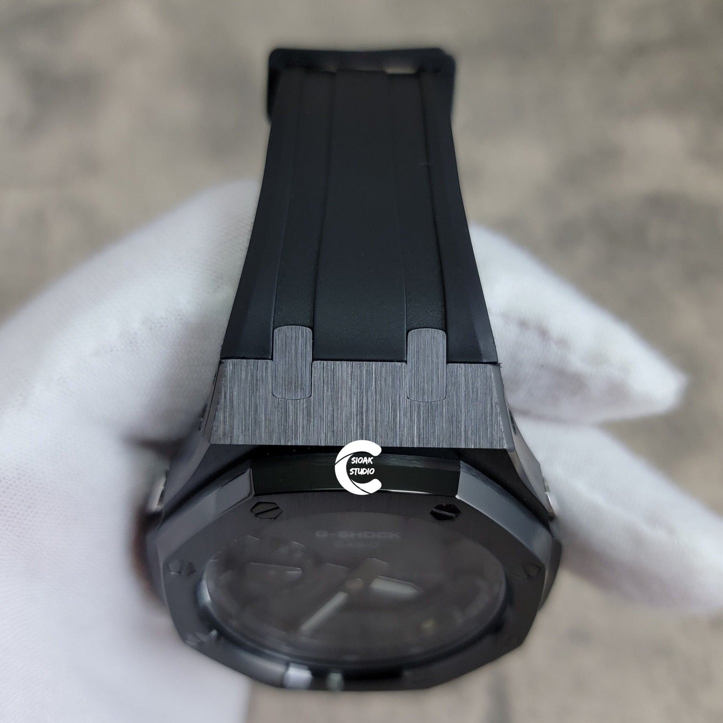 Casioak Mod Watch Black Case Black Rubber Strap Black Time Mark Black Dial 44mm - Casioak Studio