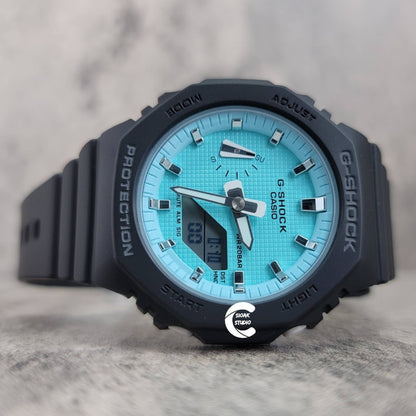 Casioak Mod Watch Black Plastic Case Strap Tiffany white Time Mark Tiffany Blue Dial 42mm - Casioak Studio