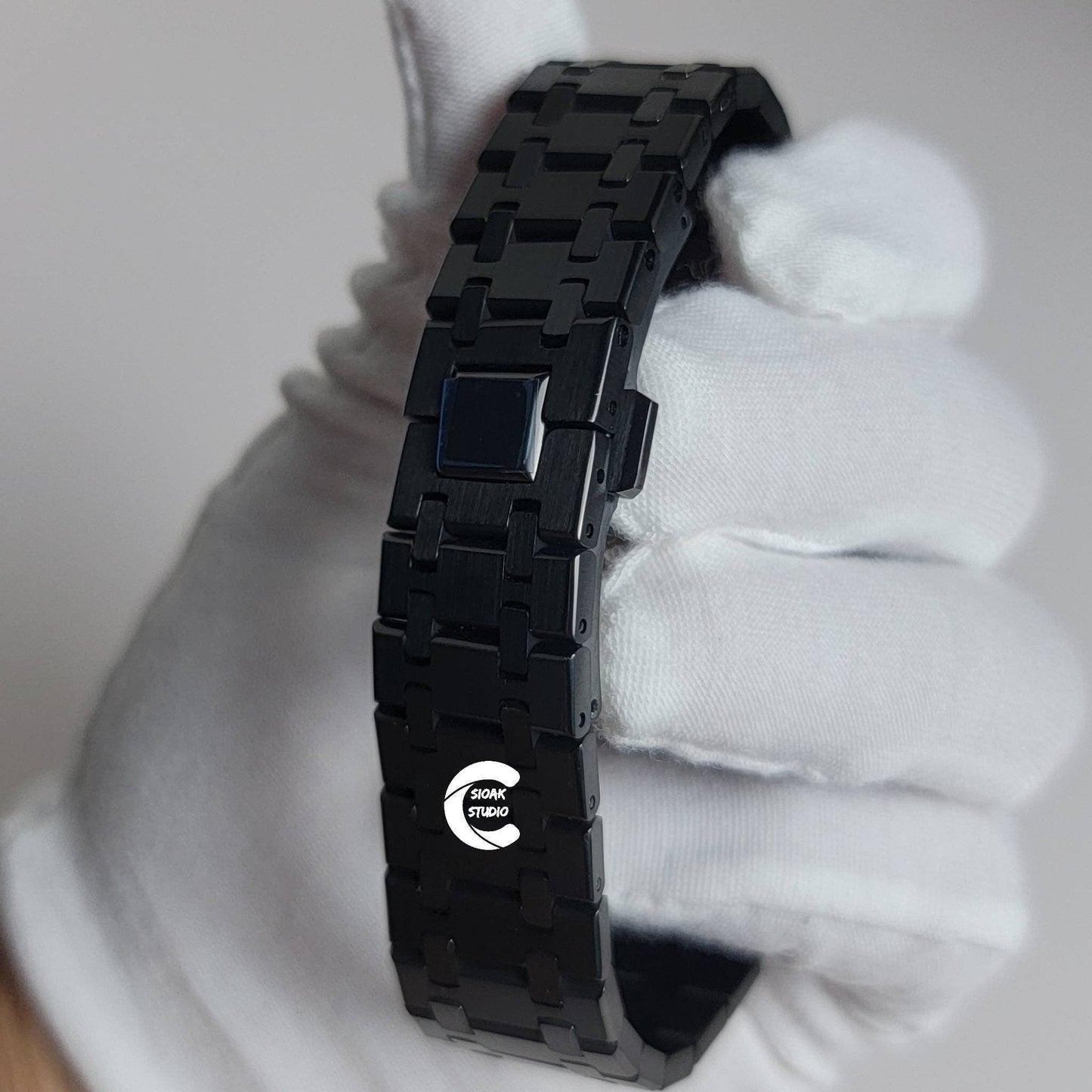 Casioak Mod Watch Black Case Metal Strap Black Time Mark Black Dial 44 mm - Casioak Studio