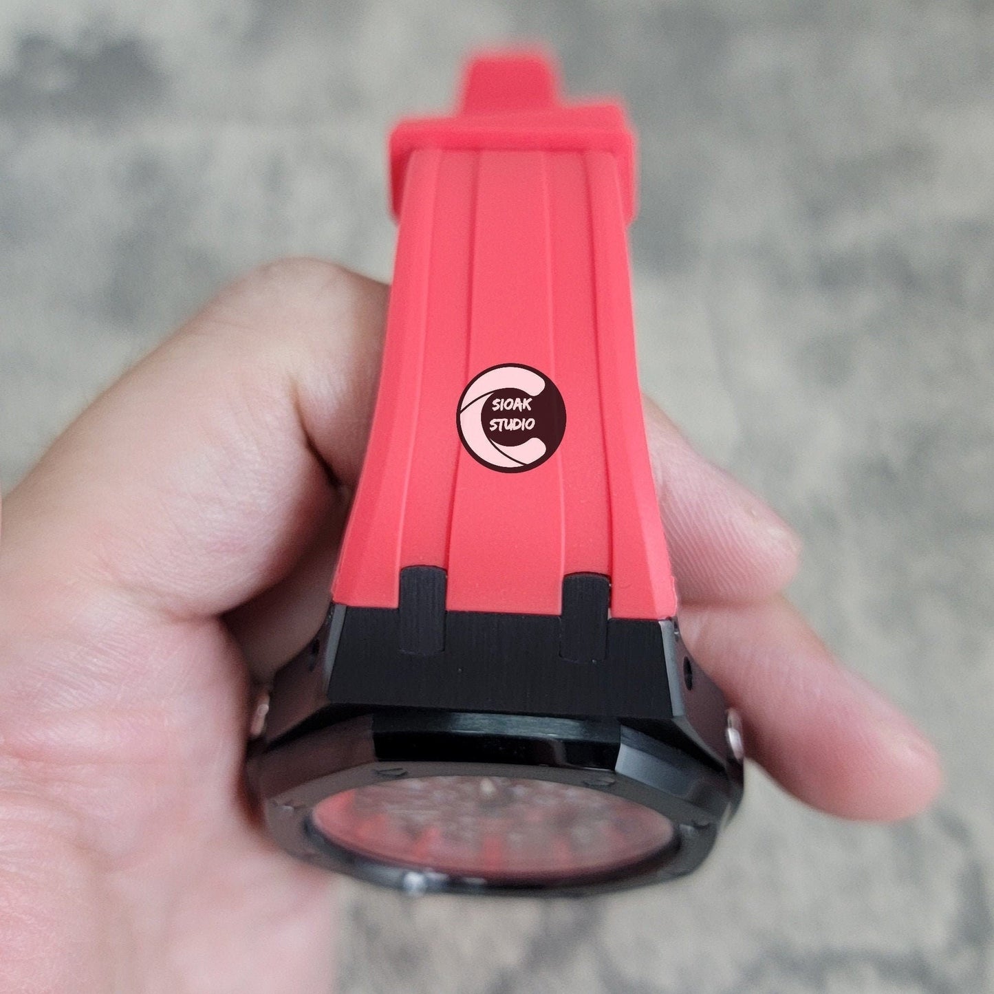 Casioak Mod Watch Black Case Red Rubber Strap Red Time Mark Red Dial 44mm - Casioak Studio