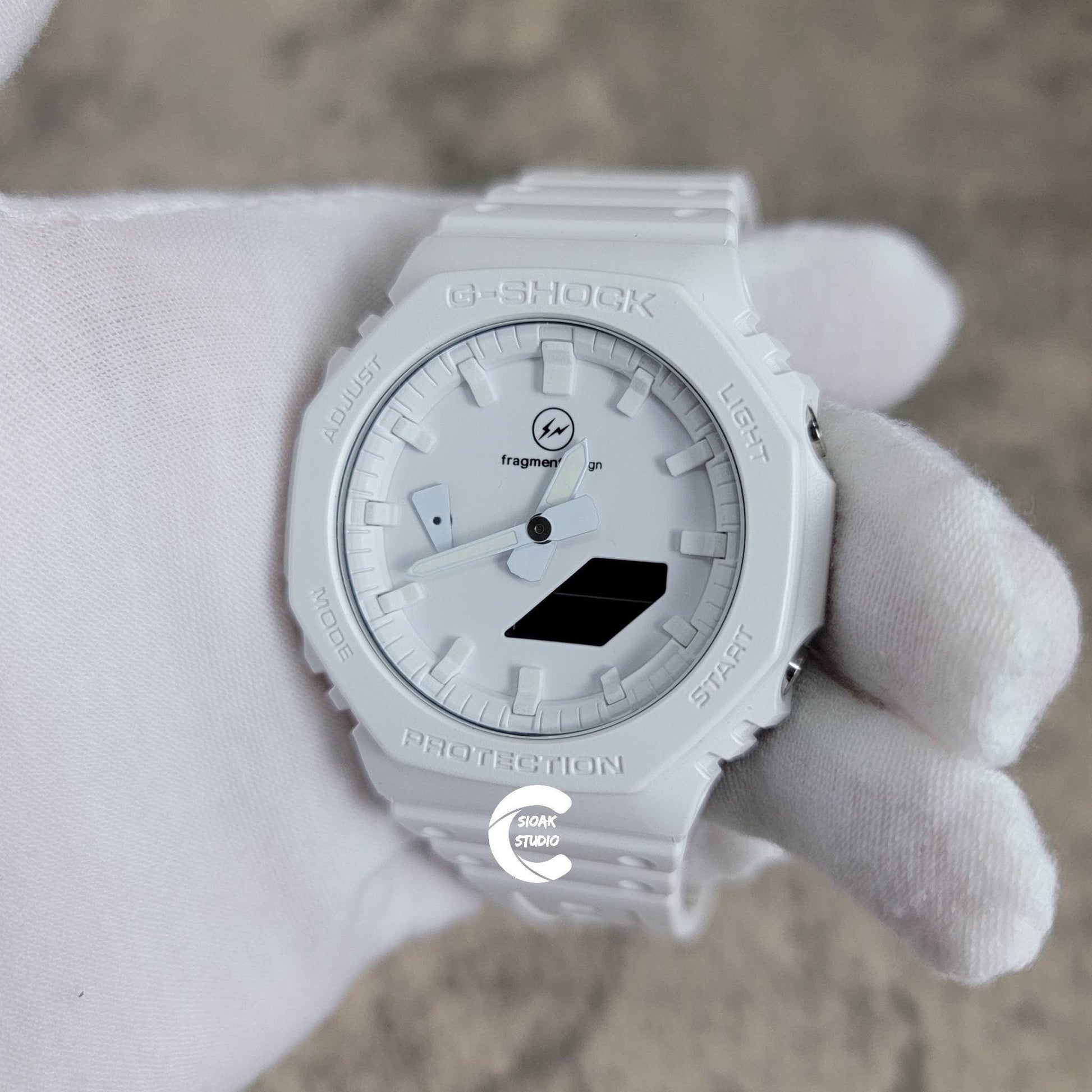 Casioak Mod Watch White Plastic Case White Strap White Time Mark White Dial 44mm White - Casioak Studio