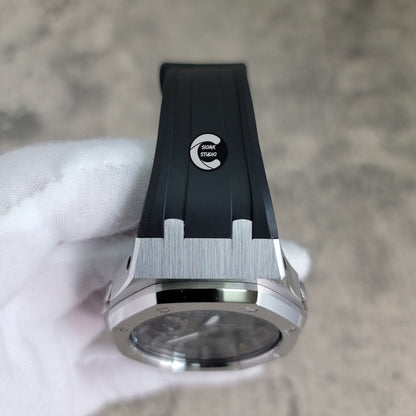 Casioak Mod Watch Solar Bluetooth Silver Cas White Rubber Strap Black Gray Time Mark Black Gray Dial 44mm G SHOCK CUSTOM的副本 - Casioak Studio