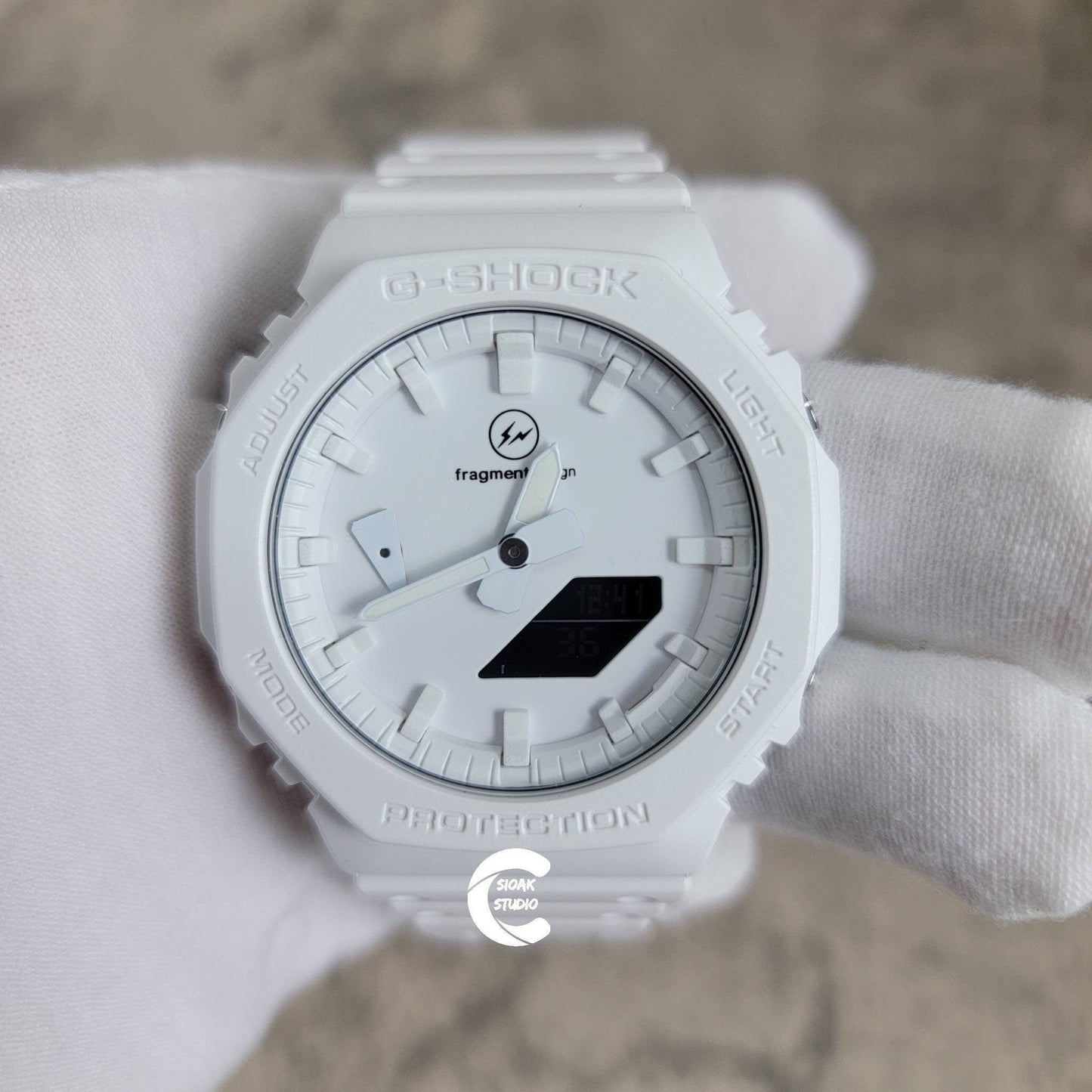 Casioak Mod Watch White Plastic Case White Strap White Time Mark White Dial 44mm White - Casioak Studio